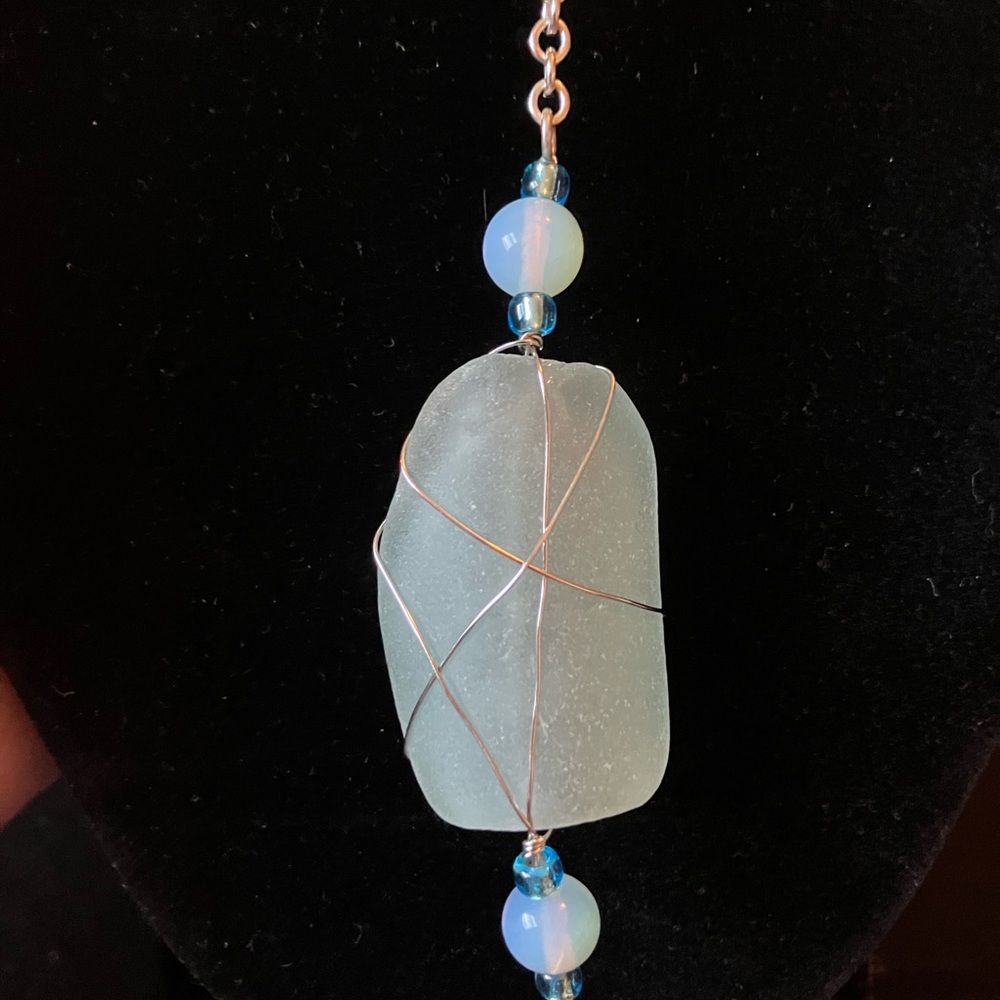 #67 handmade seaglass necklace aqua
